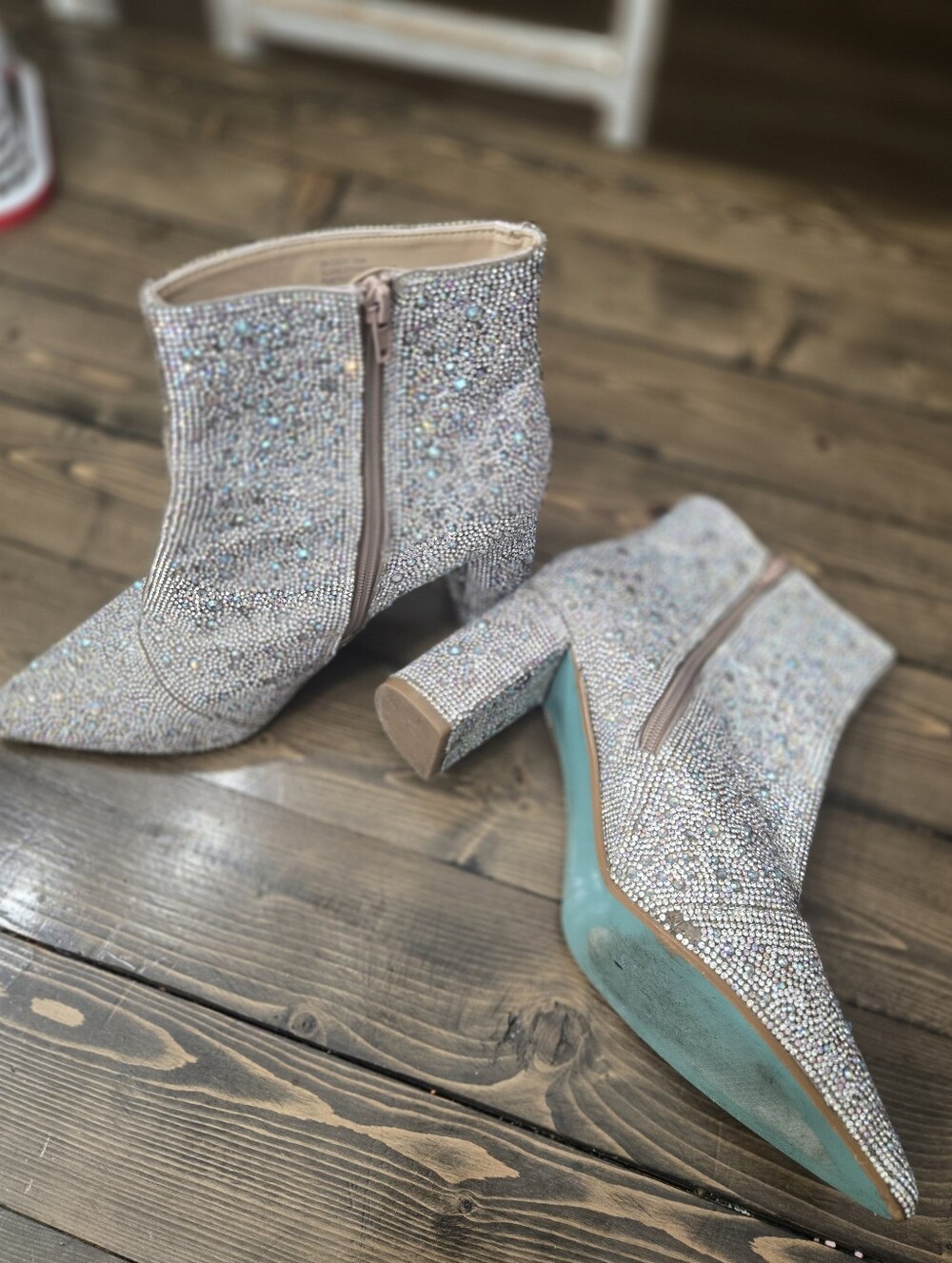 Betsey Johnson Bling Rhinestone Statement Ankle Boots Size 10